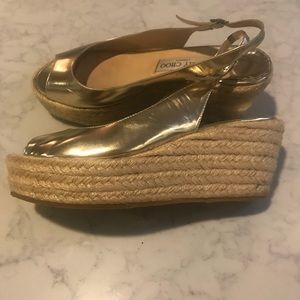 Very Rare Jimmy Choo flatform sandals gold 38